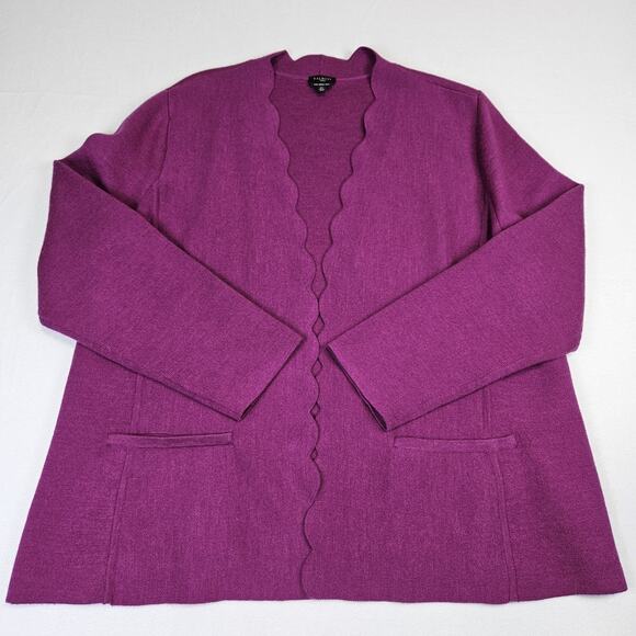 Talbots Womens 2X Merino Wool Cardigan Sweater Scallop Edge Open Front Pockets - Picture 5 of 16